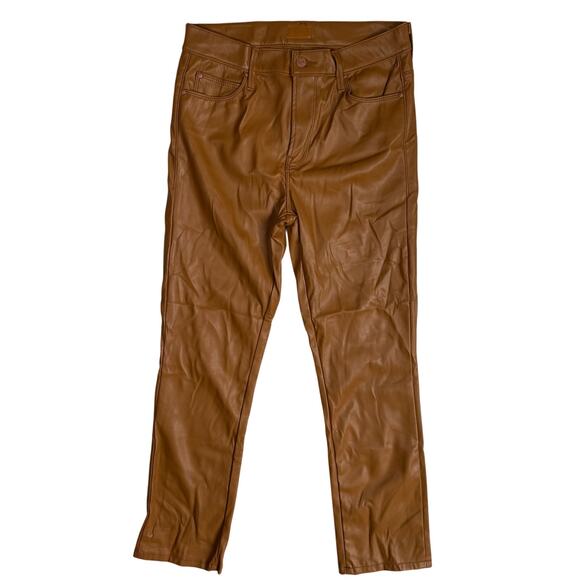 MOTHER Jeans 29 Faux Leather The Mid Rise Dazzler Ankle Cashew Brown Tan - Picture 1 of 7